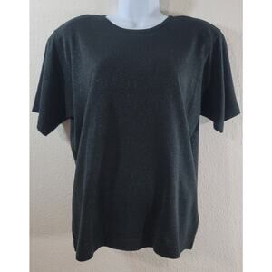 VTG Arlando Black Sparkly Round Neck Short Sleeve Top Large Lightweight Stretchy